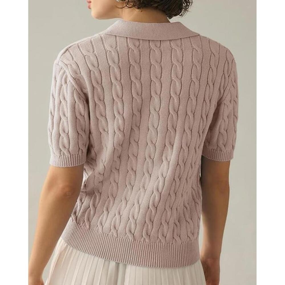 Cable Knit Short Sleeve Polo Sweater - Picture 2 of 5